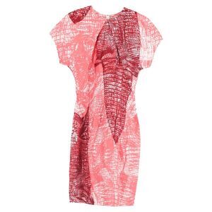 Acne Studios Printed Knee-Length Short Sleeve Dress in Red Viscose